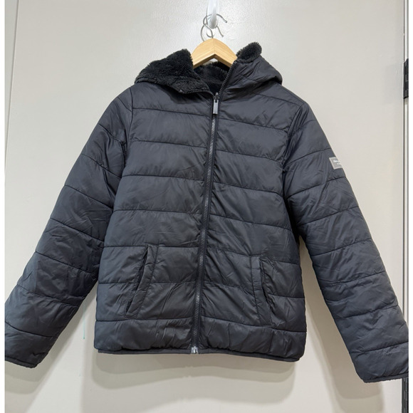 Unisex Kids 13/14 Abercrombie Black puffer quilted Jacket fleece lined hooded - Picture 1 of 10